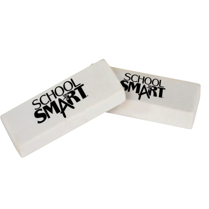 School Smart Vinyl Block Erasers, 2-1/2 x 7/8 x 1/2 Inches, White, Pack of 2