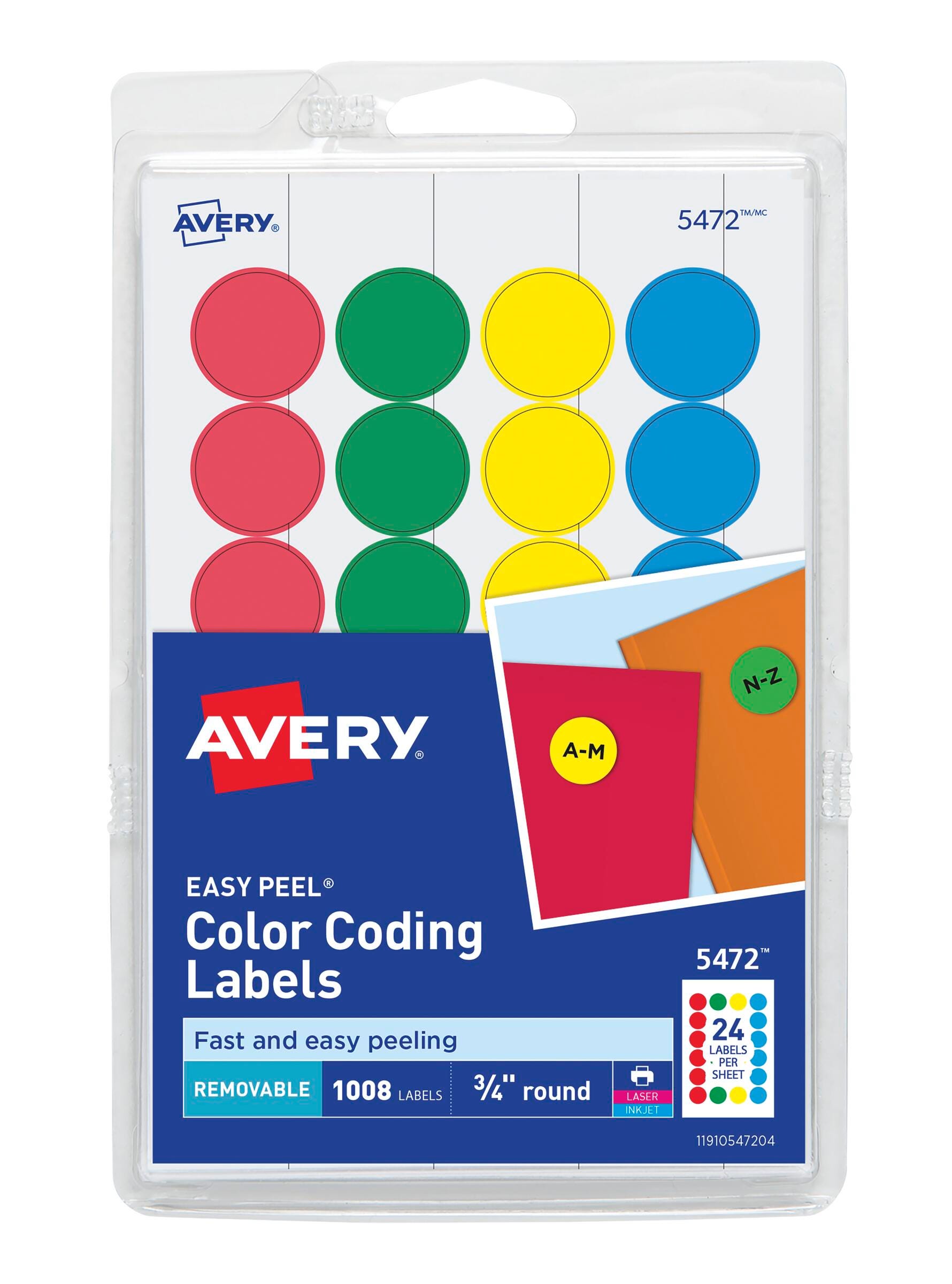 Avery Printable Color Coding Labels, 3/4 Inch Diameter, Assorted, Pack of 1008 067670
