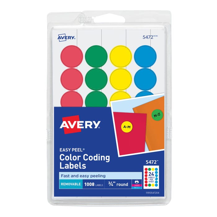 Avery Printable Color Coding Labels, 3/4 Inch Diameter, Assorted, Pack of 1008