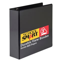 School Smart Durable Polypropylene D-Ring View Binder, 3 Inches, Black