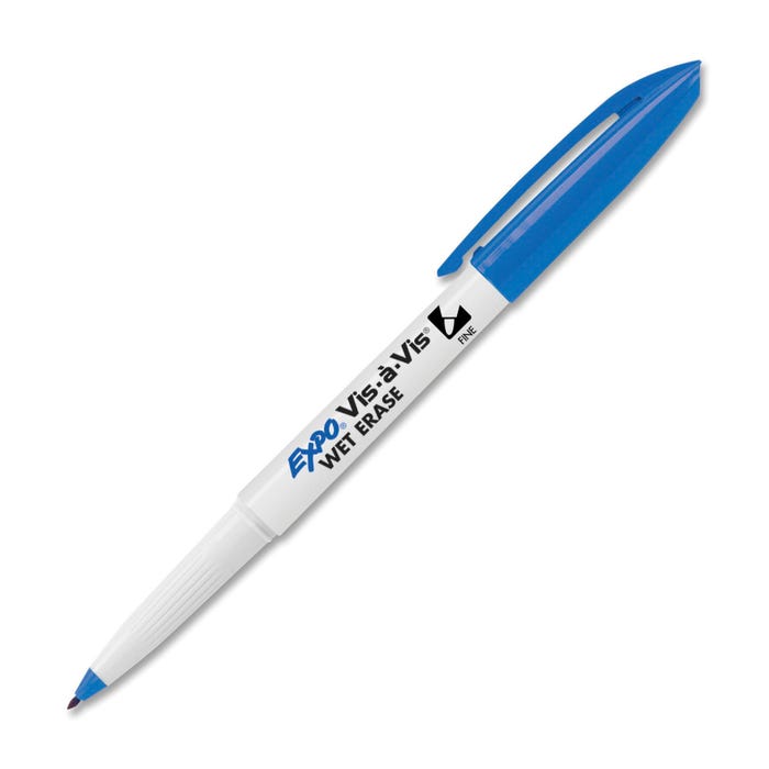EXPO Vis-A-Vis Wet Erase Markers, Fine Tip, Blue, Pack of 12