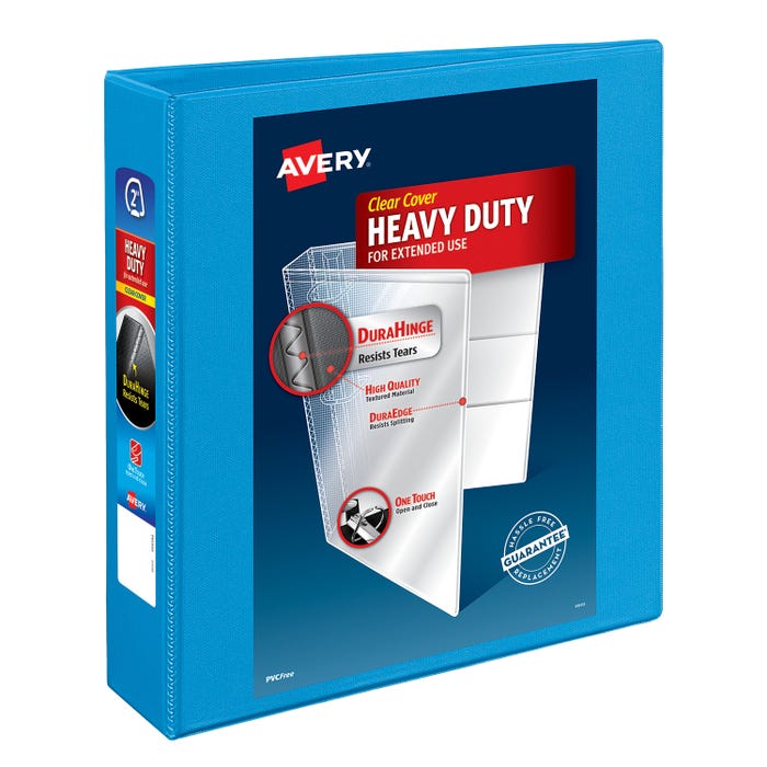 Avery Heavy Duty View Non-Stick Binder, 2 Inch, One Touch Slant Ring, Light Blue