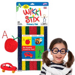 Wikki Stix Wax Set, 8 Inches, Assorted Primary Colors, Set of 48, Item Number 201236