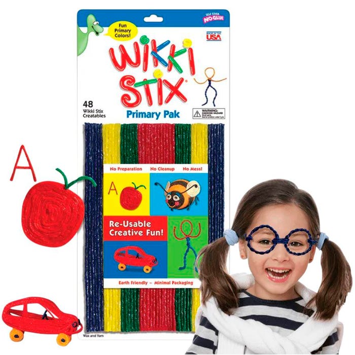 Wikki Stix Wax Set, 8 Inches, Assorted Primary Colors, Set of 48