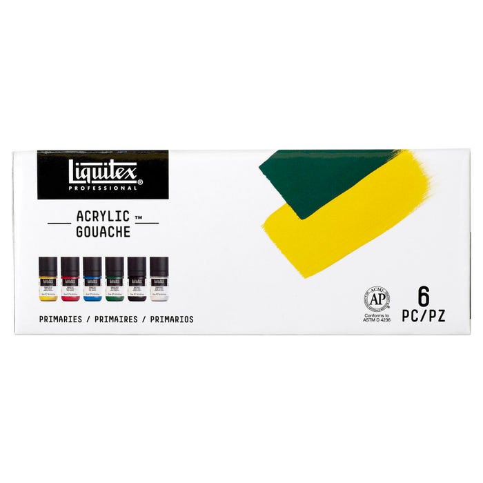 Liquitex Acrylic Gouaches, 37/50 Ounces, Assorted Primary Colors, Set of 6