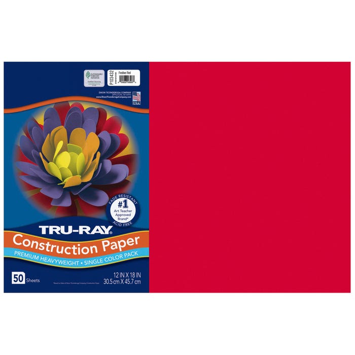 Tru-Ray Sulphite Construction Paper, 12 x 18 Inches, Festive Red, 50 Sheets