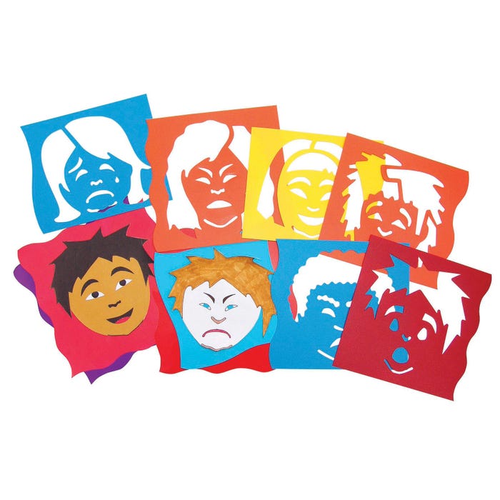 Roylco Mix and Match Emotion Stencils, 8 x 8 Inches, Assorted Colors, Set of 6