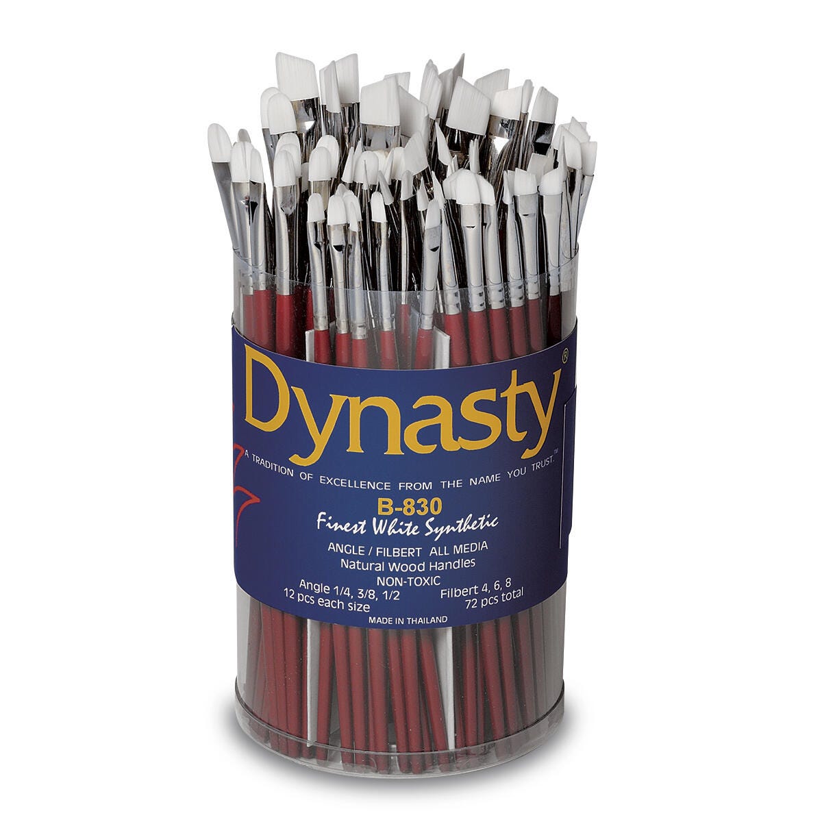 Dynasty White Taklon Brushes with Canister, Set of 72