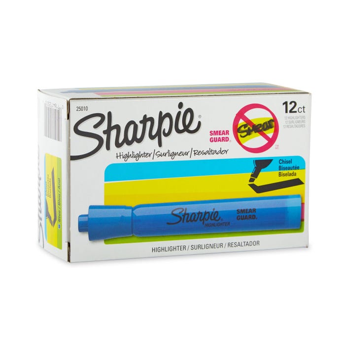 Sharpie Accent Tank Style Highlighters, Chisel Tip, Fluorescent Blue, Pack of 12