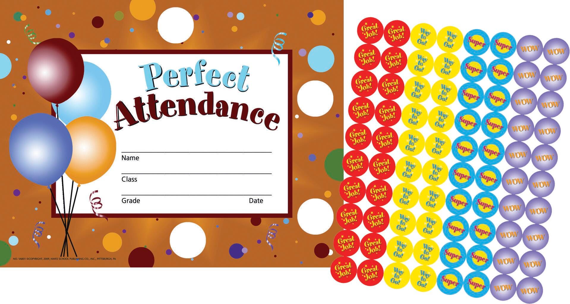 Hayes Perfect Attendance Stick-To-It Award Certificate, 11 x 8-1/2 inches 1373122
