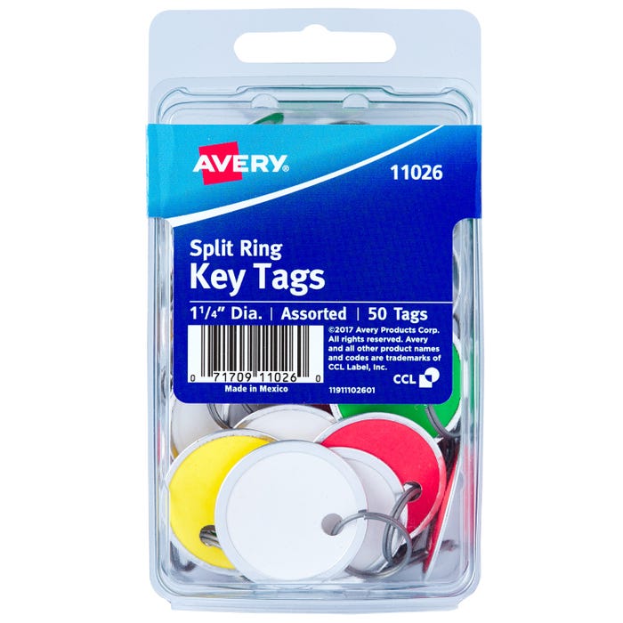 Avery Round Key Tag with Metal Rim, 1-1/4 Inches, Assorted Color, Pack of 50
