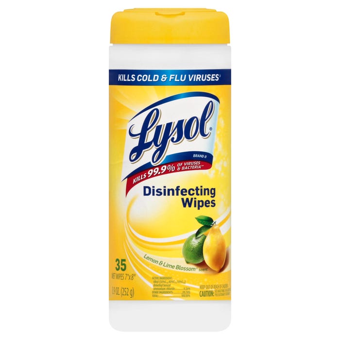 Lysol Disinfecting Wipes, Lemon and Lime Blossom Scent, 35 Wipes in a Tub, Pack of 12