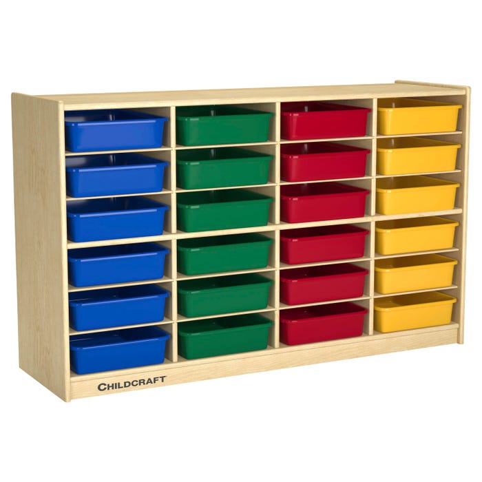 Childcraft Mobile Cubby Storage Unit, 24 Primary Color Trays, 47-3/4 x 14-1/4 x 30 Inches