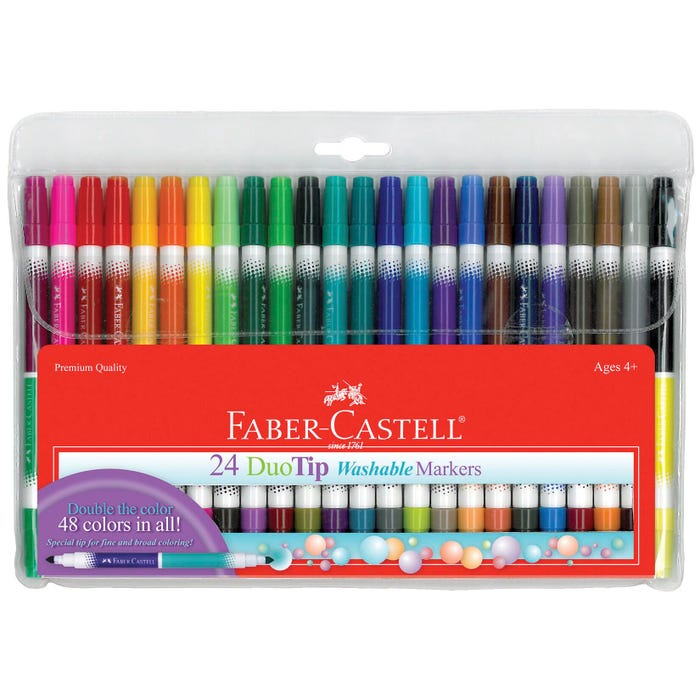 Faber-Castell Duo-Tip Washable Markers, Dual Ended, Assorted Colors, Set of 24