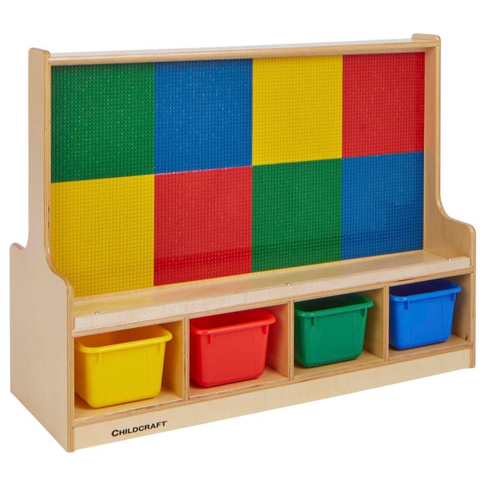 Childcraft Dual-Sided Building-Brick Activity Center, Standard Grid, Whiteboard, Colored Trays, 39-1/2 x 14-1/4 x 30 Inches