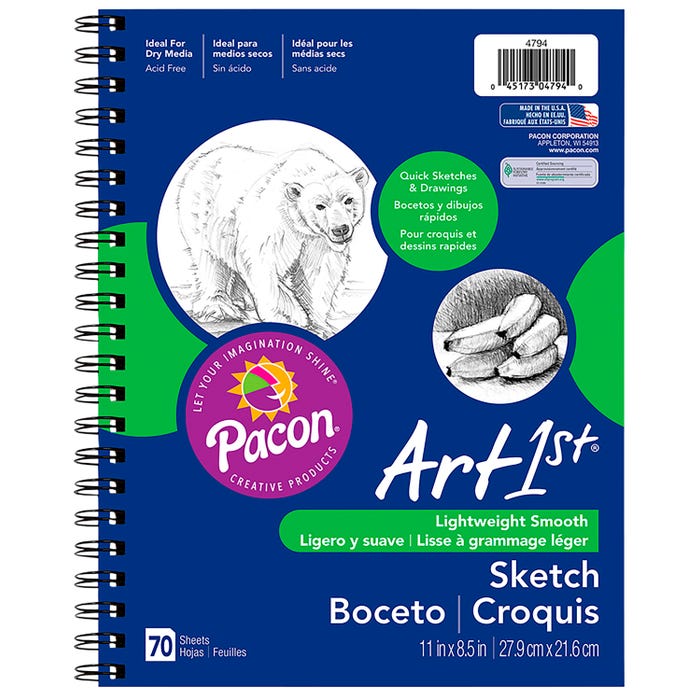 Pacon Art1st Sketch Diary, 8-1/2 x 11 Inches, White, 70 Sheets