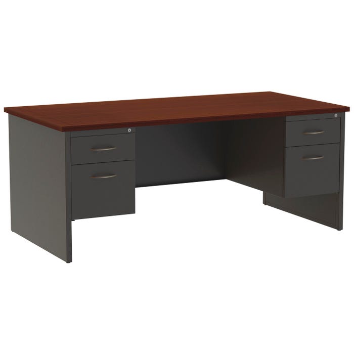Lorell Mahogany Laminate/Charcoal Modular Desking, Double Pedestal Desk, 72 x 36 Inches, Mahogany/Charcoal
