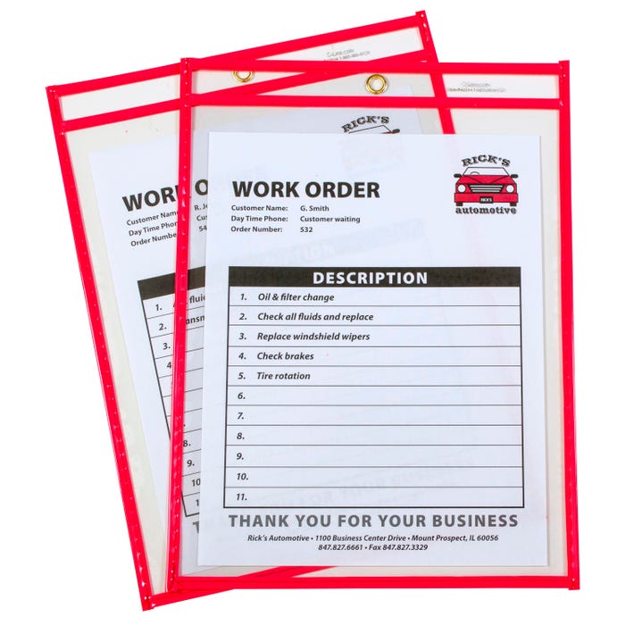 C-Line Dry-Erase Reusable Pockets, Neon Red, 9 x 12 Inches, Pack of 15