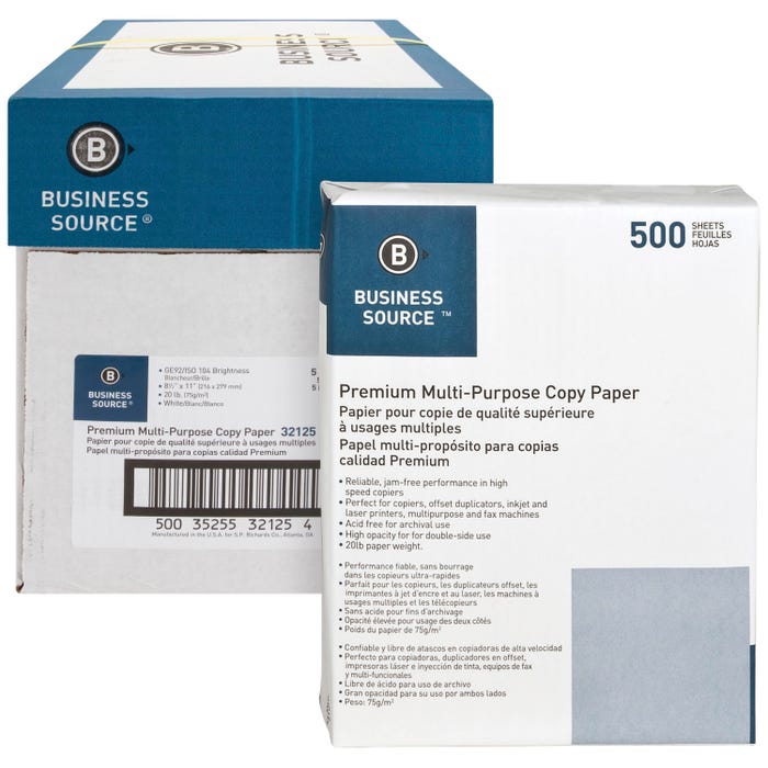 Business Source Copy Paper, 8-1/2 x 11 Inches, White, 2500 Sheets