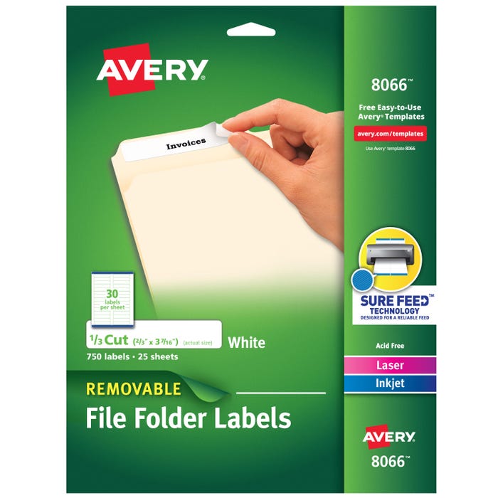 Avery Removable File Folder Labels, 2/3 x 3-7/16 Inches, White, Pack of 750