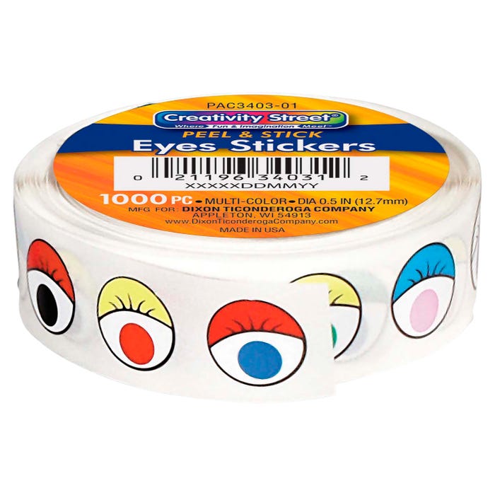Creativity Street Flat Wiggle Eye Sticker, 10 mm, Multi-Color, Pack of 1000