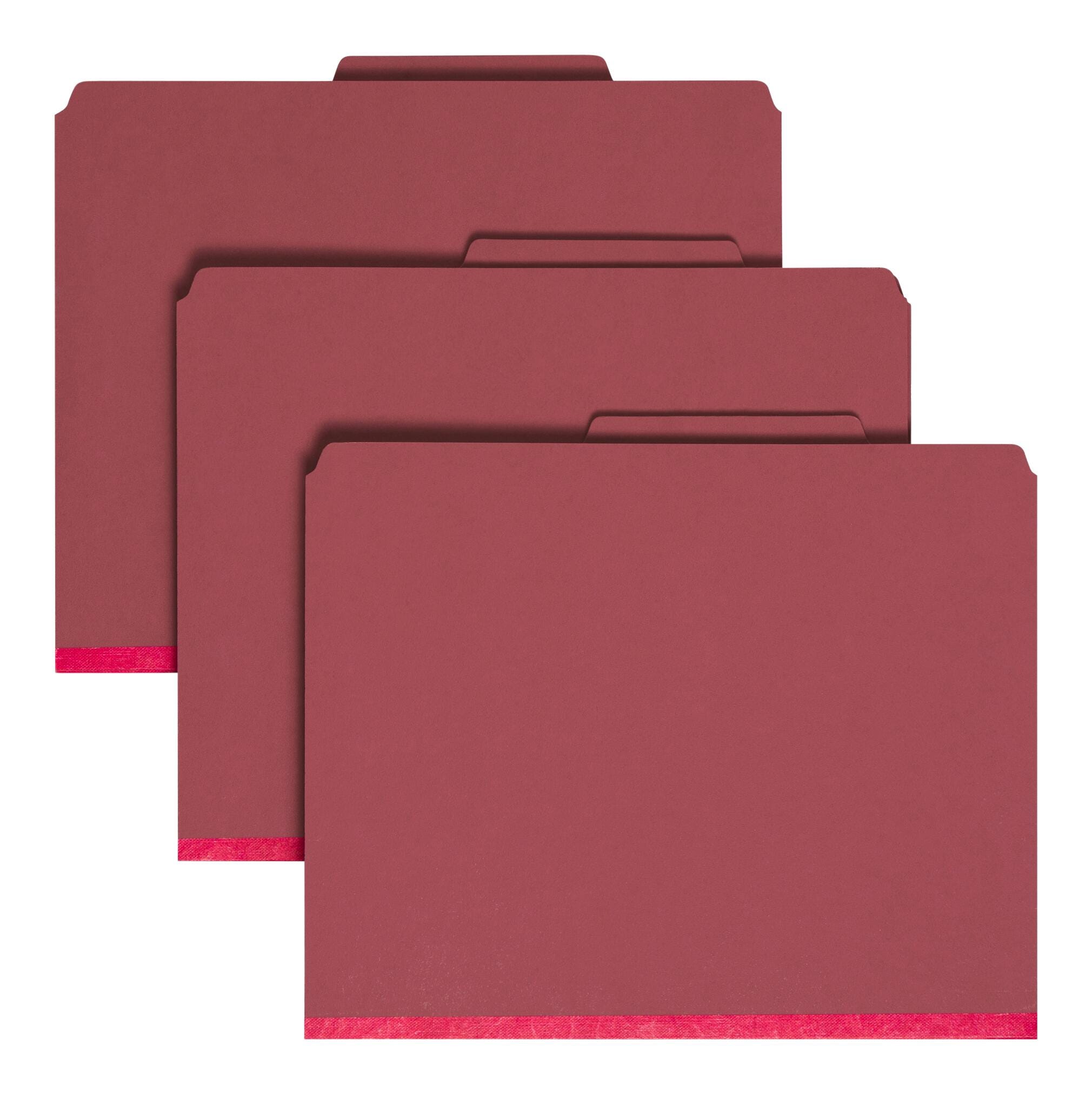 Smead SafeSHIELD Pressboard Classification File Folders, Letter Size, 2/5 Cut Tabs, 2 Inch Expansion, Bright Red, Pack of 10