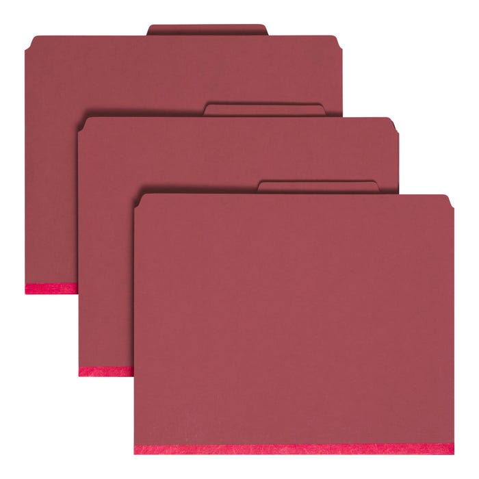 Smead SafeSHIELD Pressboard Classification File Folders, Letter Size, 2/5 Cut Tabs, 2 Inch Expansion, Bright Red, Pack of 10