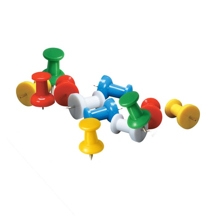 School Smart Giant Push Pins with Storage Tub, Assorted Colors, Pack of 12