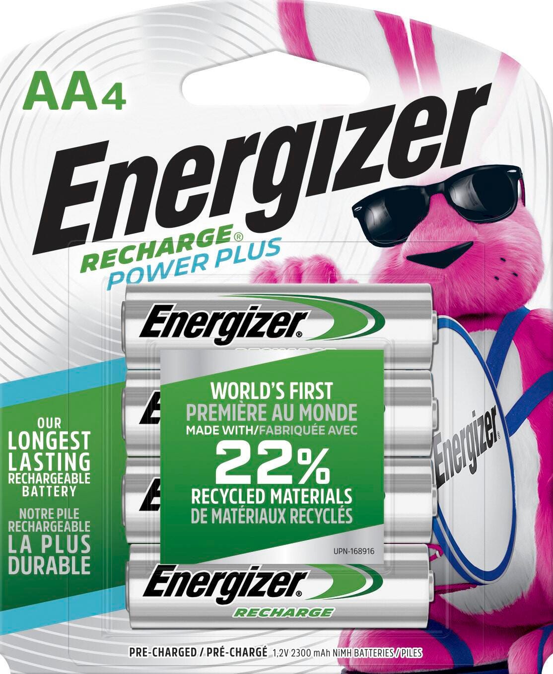 Energizer Recharge Power Plus Rechargeable Batteries, AA, Pack of 4 090256