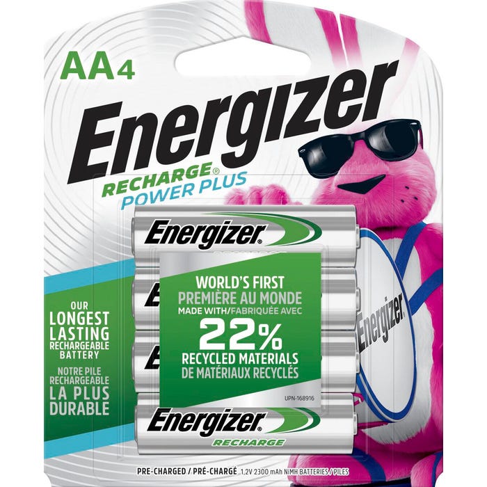 Energizer Recharge Power Plus Rechargeable AA Batteries, Pack of 4