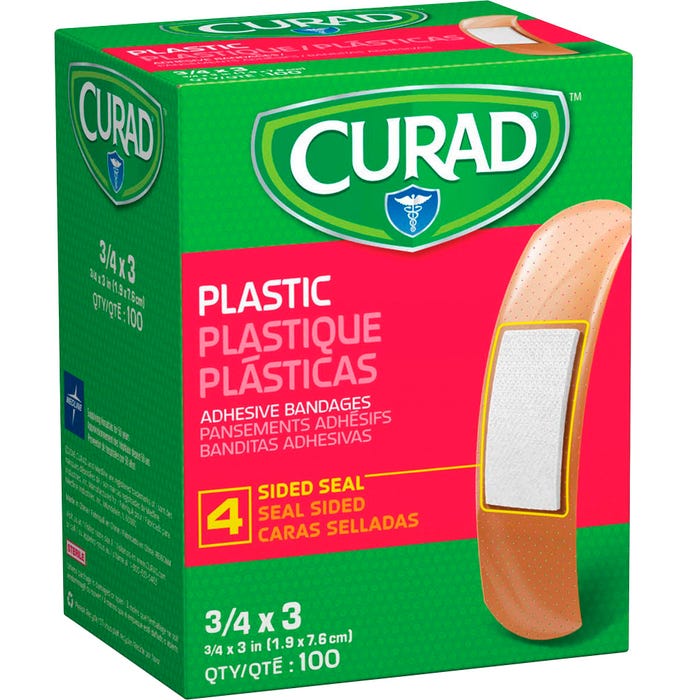 Curad Latex-Free Sterile Adhesive Bandage, 3/4 x 3 Inches, Plastic, Pack of 100