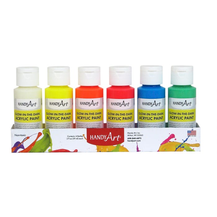 Handy Art Glow-in the Dark Non-Toxic Acrylic Paint Set, 2 oz Bottle, Multiple Color, Set of 6