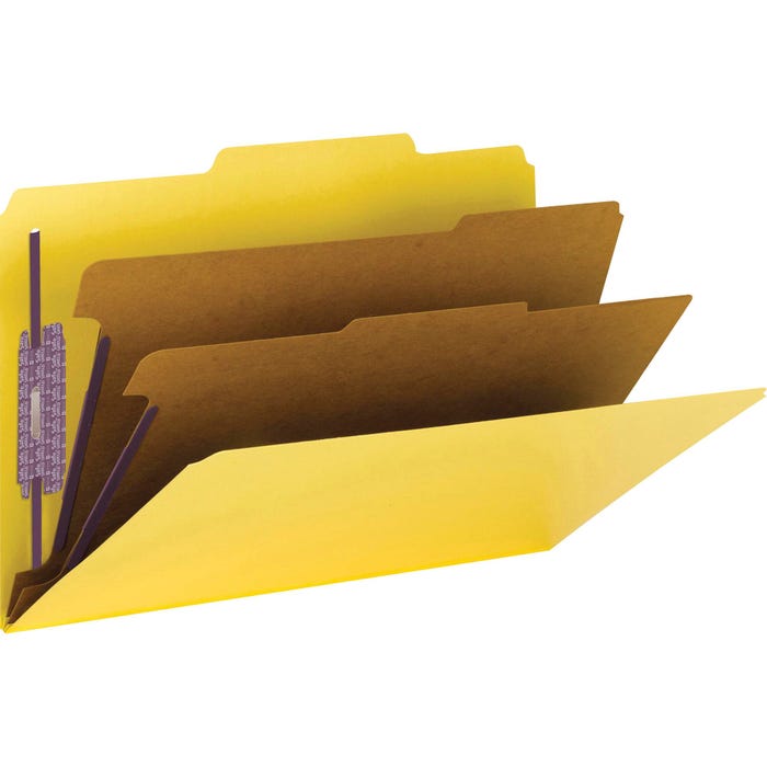 Smead SafeSHIELD Pressboard Classification Folder, Letter Size, 2 Inch Expansion, 2 Dividers, Yellow, Pack of 10