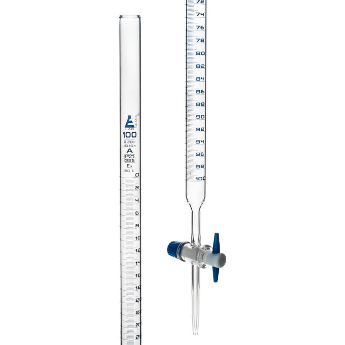 Eisco Labs Burette, Borosilicate Glass with PTFE Stopcock, Class A, 100ml