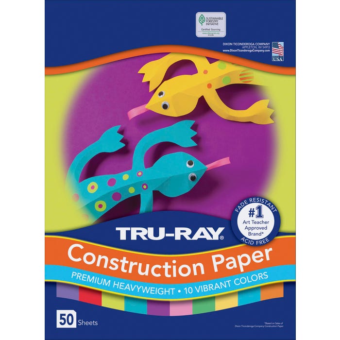 Tru-Ray Sulphite Construction Paper, 12 x 18 Inches, Assorted Colors, Pack of 50