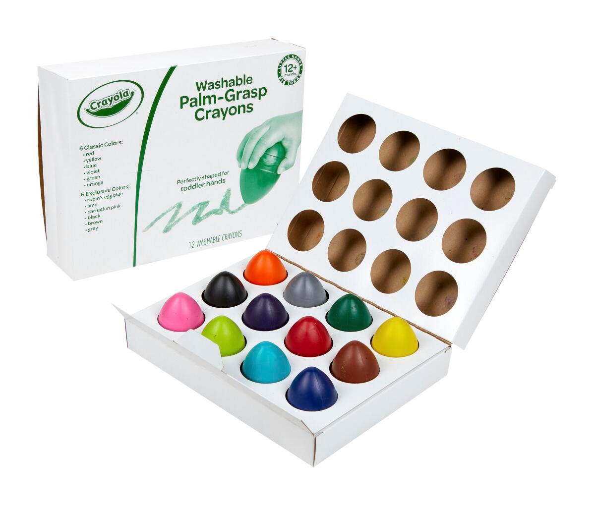 Crayola Palm Grasp Washable Crayons, Assorted Colors, Set of 12 2090661