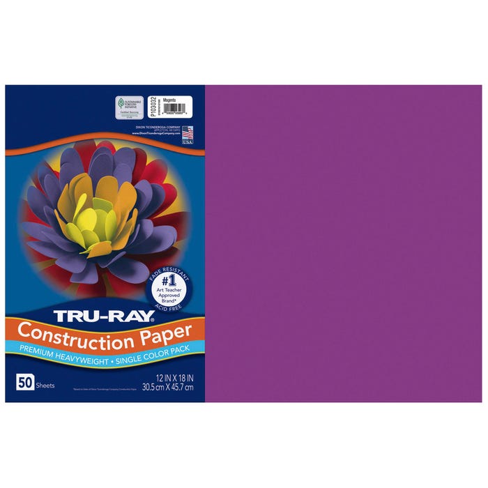 Tru-Ray Sulphite Construction Paper, 12 x 18 Inches, Magenta, 50 Sheets
