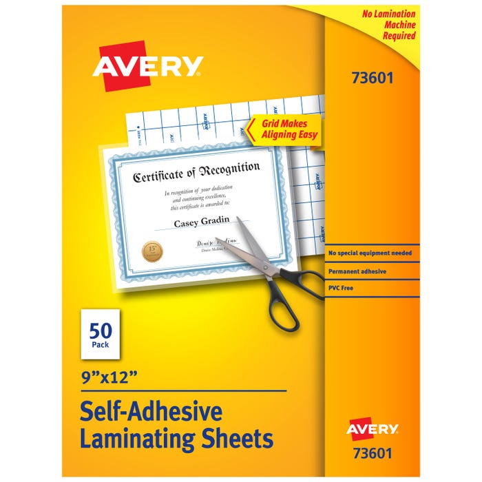 Avery Self-Adhesive Laminating Sheets, 9 x 12 Inches, Clear, Pack of 50