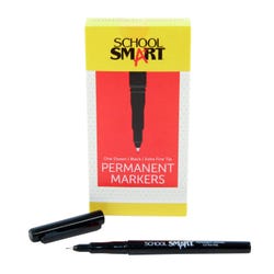 School Smart Extra Fine Tip Permanent Markers, Black, Pack of 12