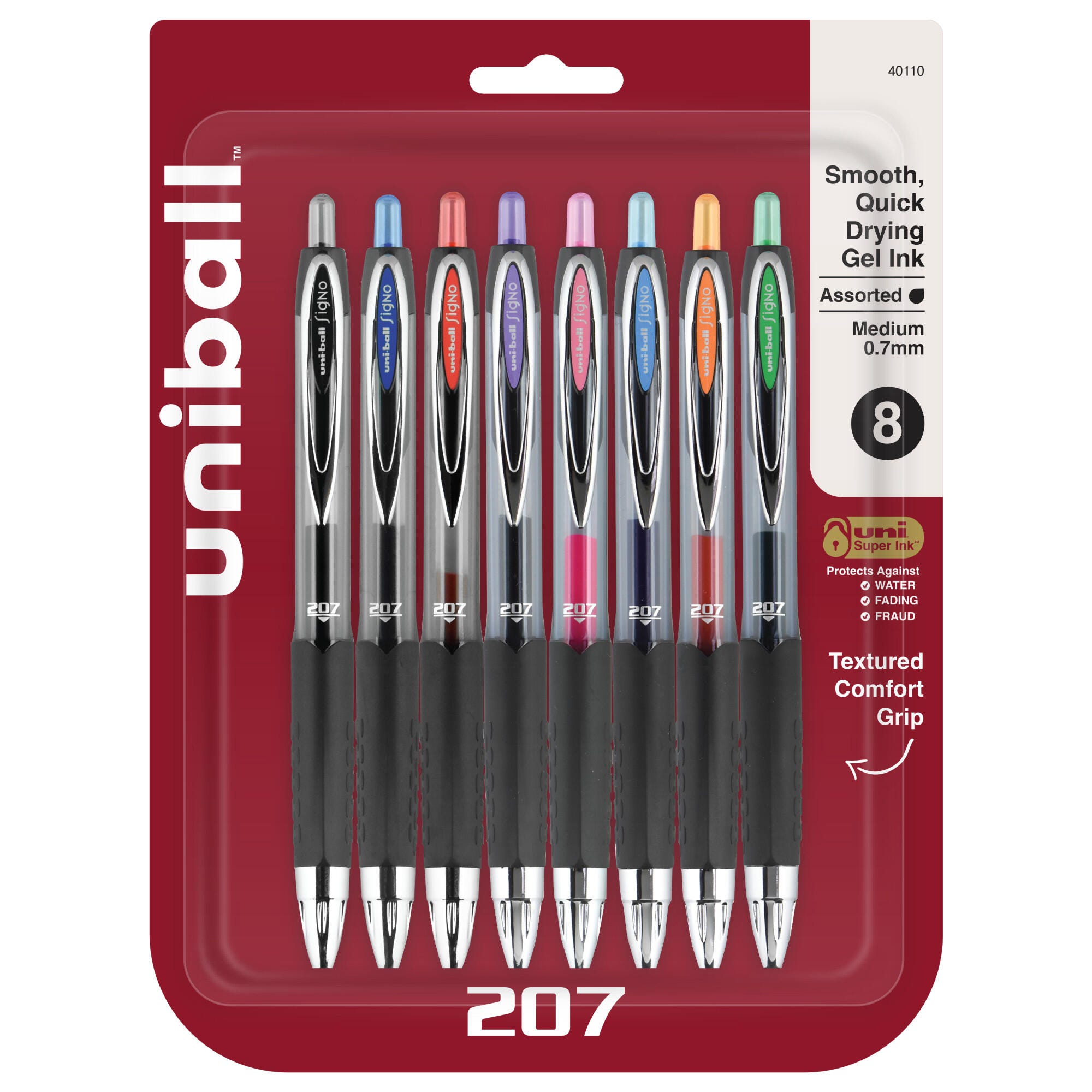 uniball 207 Retractable Gel Pens, 0.7 mm Medium Tip, Assorted Colors, Set of 8 389841