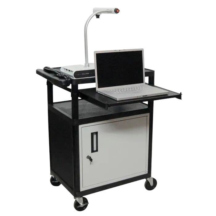 Luxor AV Cart, 24 x 18 x 34 Inches, 3 Black Shelves, 1 Gray Cabinet