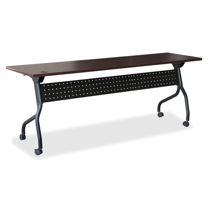 Lorell Mahogany Flip Top Training Table, 23-3/5 x 72 x 29-1/2 in, Mahogany/Black