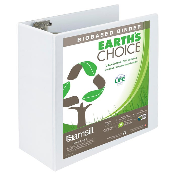 Samsill Earth's Choice Eco-Friendly View Binder, 5 Inch D-Ring, White
