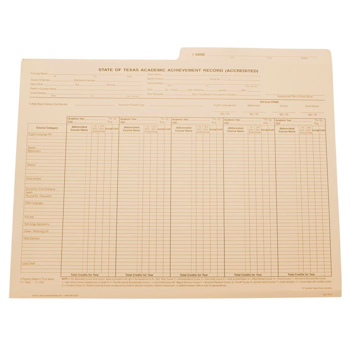 Hammond & Stephens Texas Cumulative Record Folder, Folded Size, 11-3/4 x 9-1/4 Inches, Manila, Pack of 100