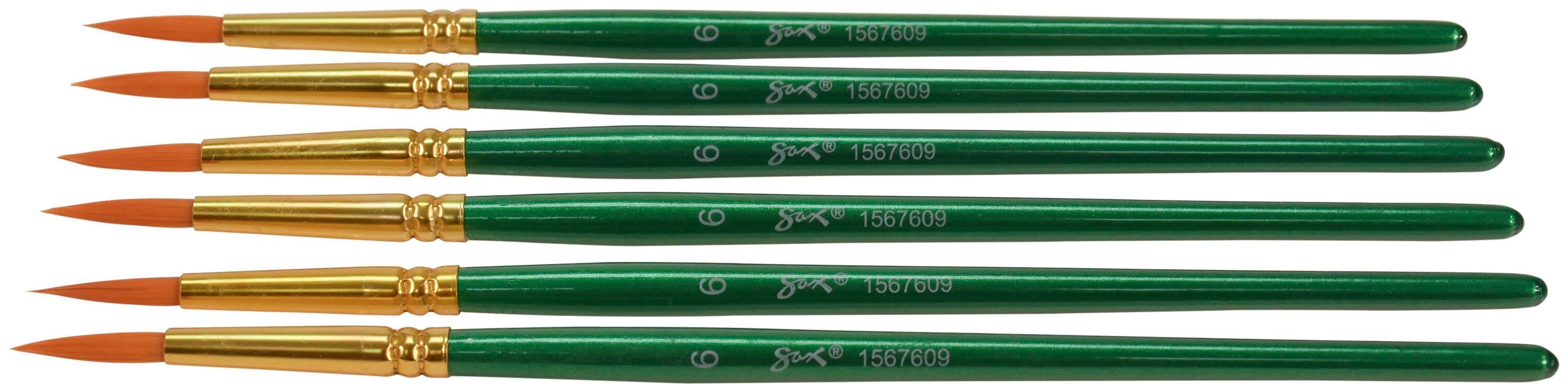 Sax Optimum Golden Synthetic Taklon Paint Brushes, Round Type, Short Handle, Size 6, Set of 6 1567609