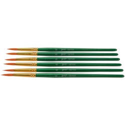 Sax Optimum Golden Synthetic Taklon Paint Brushes, Round Type, Short Handle, Size 6, Set of 6