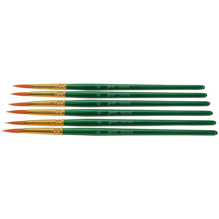Sax Optimum Golden Synthetic Taklon Paint Brushes, Round Type, Short Handle, Size 6, Set of 6