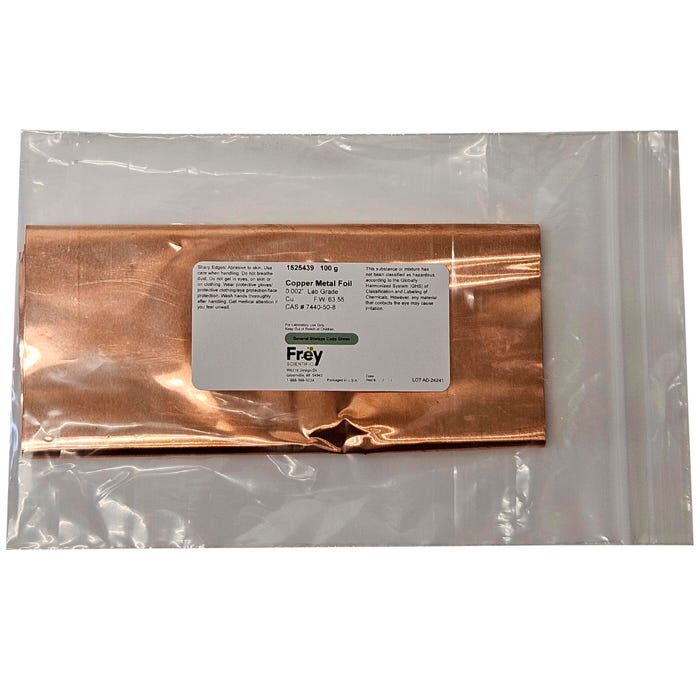 Frey Scientific Copper Metal Foil, .002 Thickness, Lab Grade, 100g