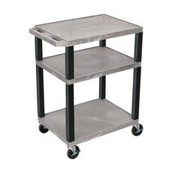 Luxor 3-Shelf Tuffy Cart With Power, Gray Shelves, Black Legs, 24 x 18 x 34 Inches