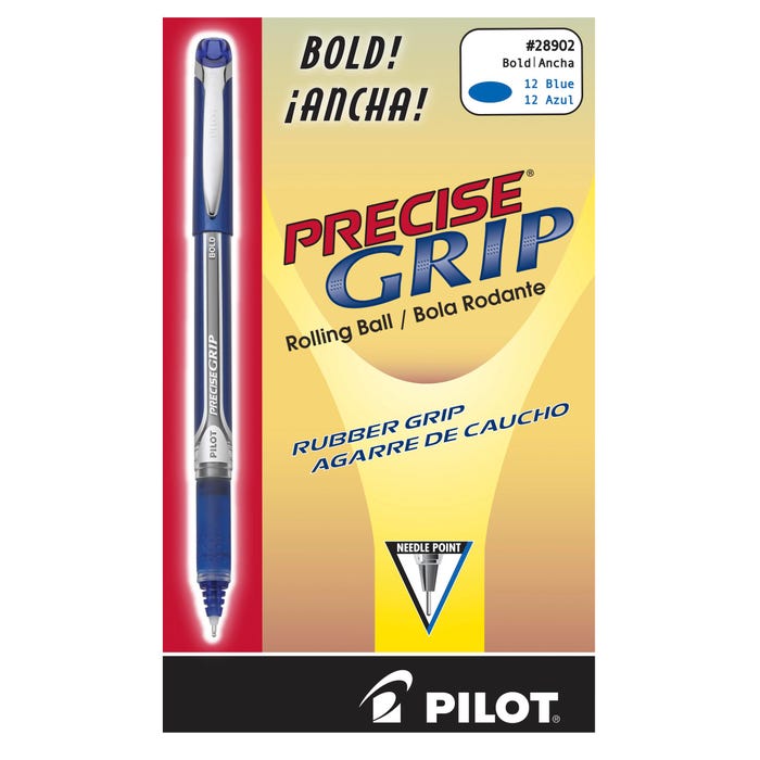Pilot Precise Grip Rolling Ball Stick Pens, Bold Point, Blue Ink, Pack of 12